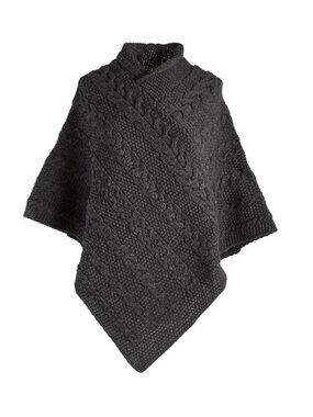 Inis Crafts 100% Merino Wool Gray Poncho Cape Coat Sweater Wrap Shawl Size M/L